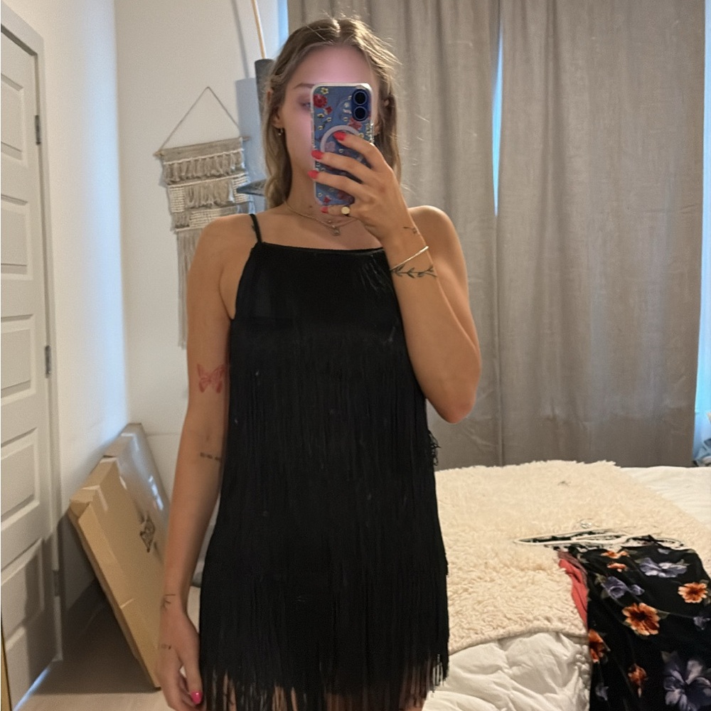 Elegant Black Fringe Dress